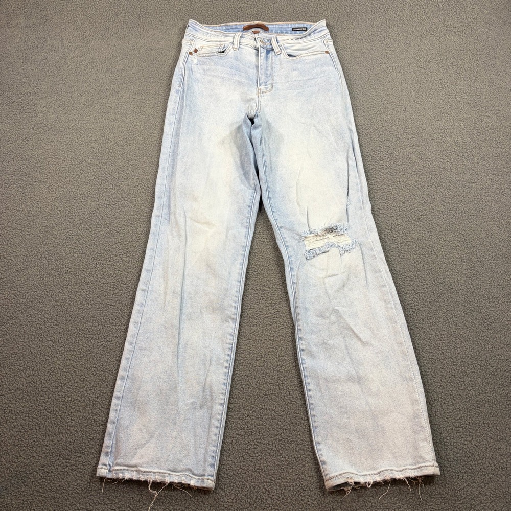 Judy Blue Jeans Womens 3/26 Light Wash Straight Fit Distressed Raw Hem Denim